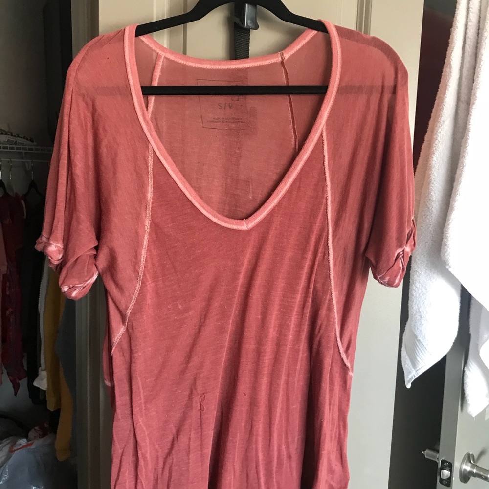 Free People V-neck Casual Flowy Red Shirt